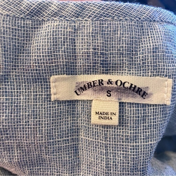 Umber & Ochre Boho Handwoven Gauge Peasant Top Blue White Small - Picture 2 of 4